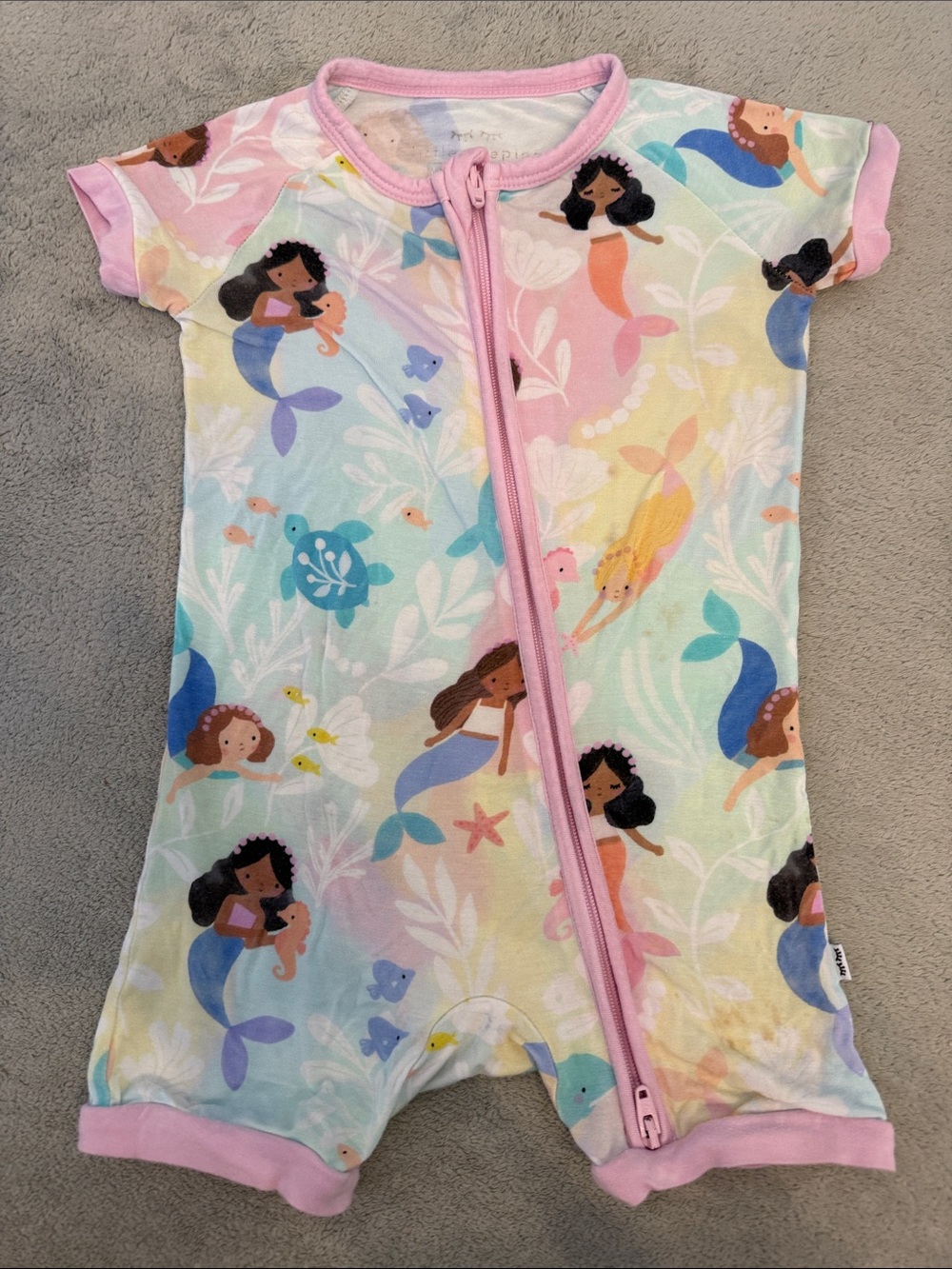 Little Sleepies Pastel Mermaid Short-Sleeve Footie with Pink Trim